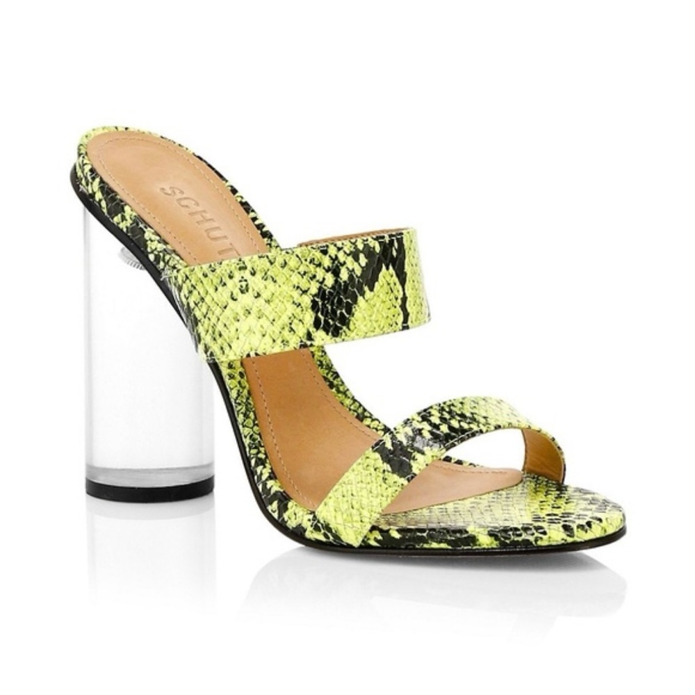 Schutz Yellow Snake Print Women's Heels